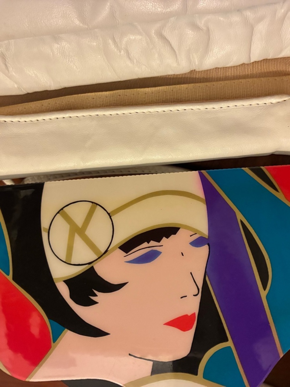 NWOT Patricia Smith Vintage White Leather Moon Bag with Illustrated Flap - Picture 3 of 6